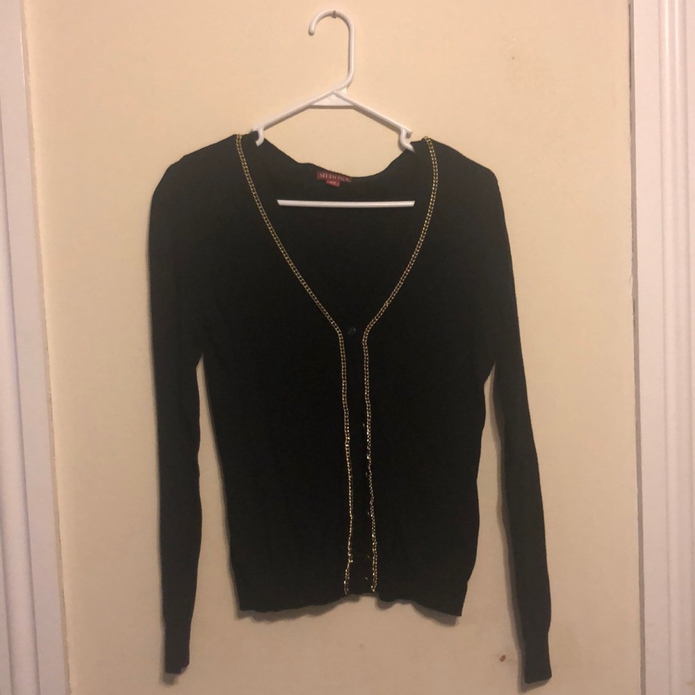 Black cardigan with gold detail